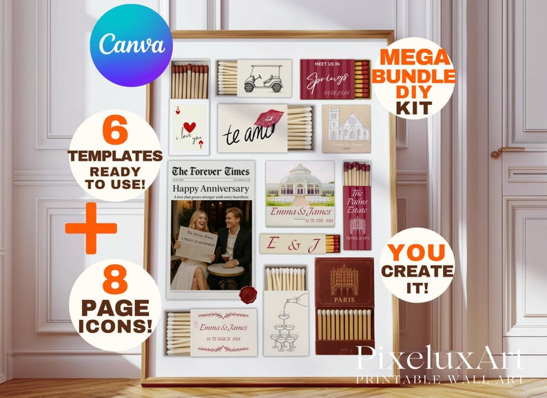 Matchbook Art Template Canva • Anniversary Canva Matchbook Template DIY • Custom