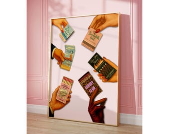 Retro Matchbox Art Print, Vintage Bar Cart Poster, Funky Girly Poster, Girly Retro Wall Art, Vintage Aesthetic Print, Retro Dorm Room Decor, image 8