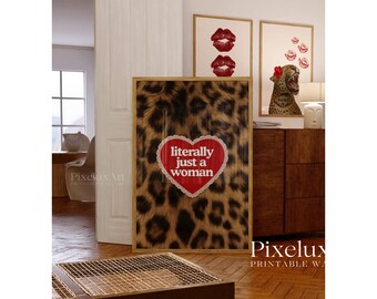 Leopard Print Quote Poster | Red Floral Glam Wall Art, Feminine Empowerment Quote , Chic Fashion Decor, Luxury Glam Printable Poster, image 1