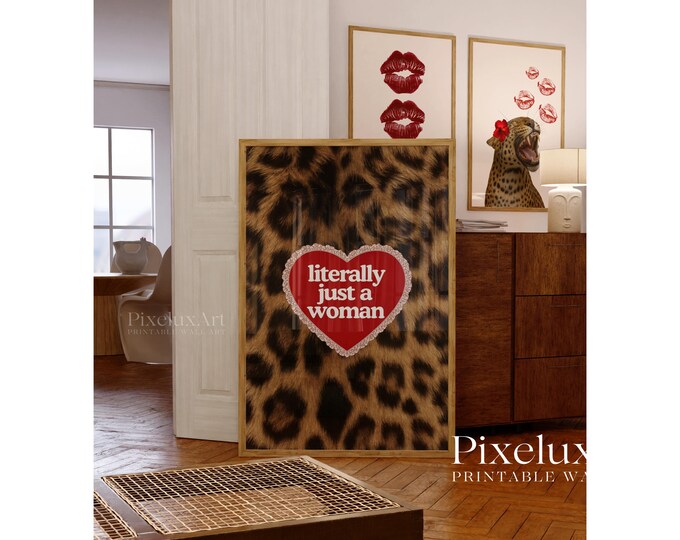 Leopard Print Quote Poster | Red Floral Glam Wall Art…