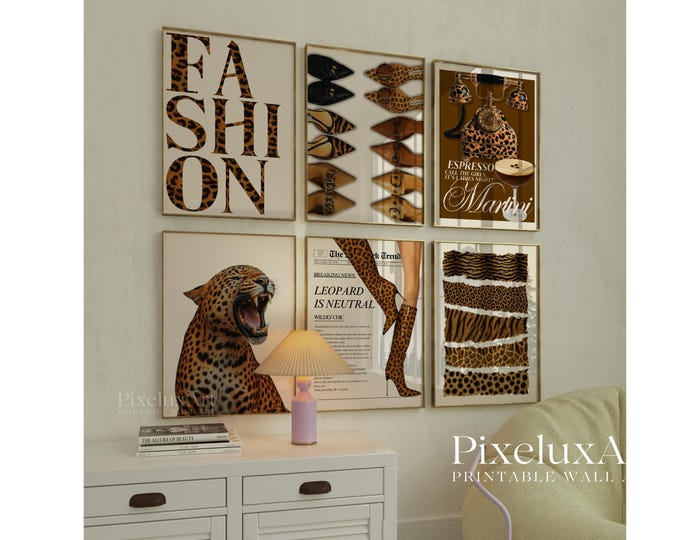 Leopard Wall Art Set of 6 – Retro Cheetah Print Posters…