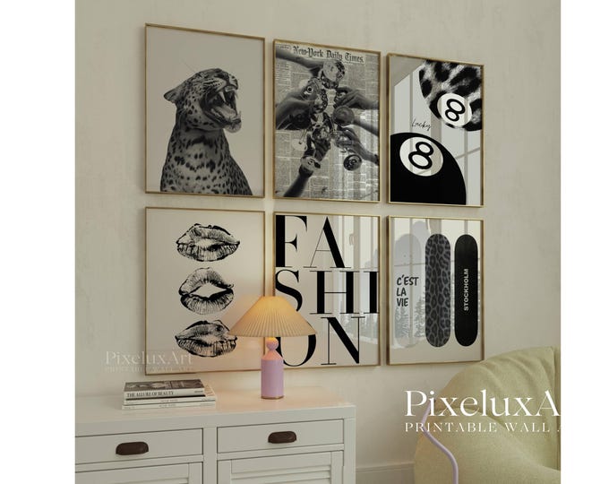 Stockholm Style Black & White Leopard Wall Art Set, Y2K…
