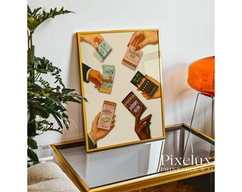 Retro Matchbook Poster, Vintage Matchbox Collage, Funky Vintage Wall Art, Trendy Bar Cart Decor, Leopard Matchbox Print for Cool Girl Dorms, image 7