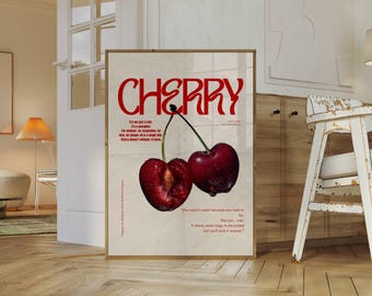 Cherry Poster Print | Girly Aesthetic Wall Art for Trendy Rooms, Cherries Art, Dorm Decor, Cute Apartment Style & Cherry Lovers, image 1