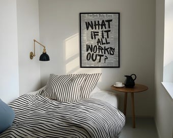 Trendy Newspaper Print - What If It All Works Out, New York Newspaper Quote, Maximalist Print, Retro Typography Poster, Cute Apartment Decor