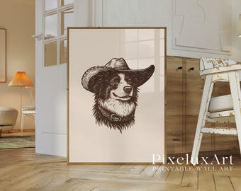 Cowboy Dog Wall Art | Western Country Printable | Rustic Farmhouse Decor | Cute Dog Illustration | Vintage Western Poster, image 6