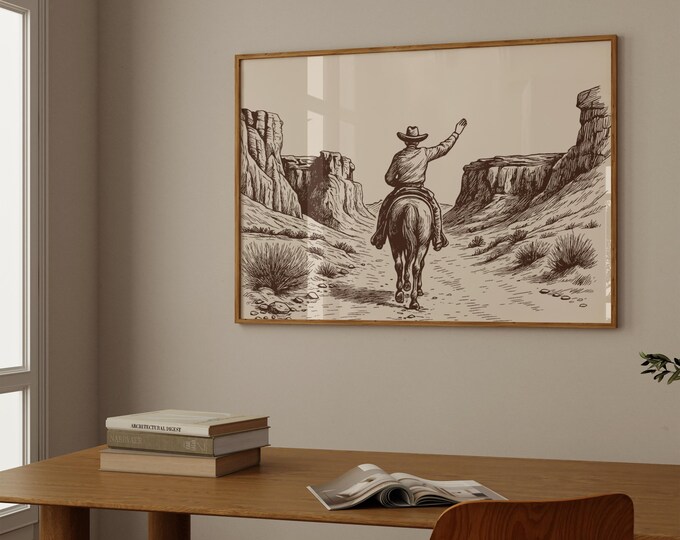 Cowboy Desert Wall Art | Western Landscape Print | Rustic…