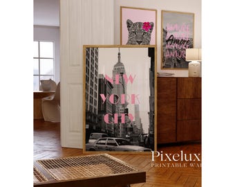 Pink Black Gallery Wall Set, Collage Apartment Print, Pink Gray Y2k Fashion Print, Preppy Stylish & Cool Girl Aesthetic Art for Dorm Room, image 6