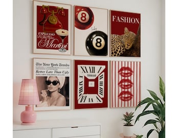 Retro Red Gallery Leopard Wall Art Set – 6 Trendy Posters, Y2K Fashion Decor, Trendy Leopard Print, Aesthetic Apartment Leopard Wall Art, image 6