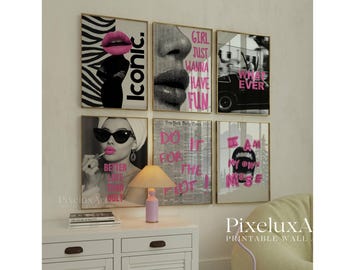 Pink Preppy Y2K Wall Art Set: Girly Dorm Decor (Digital Download), image 1