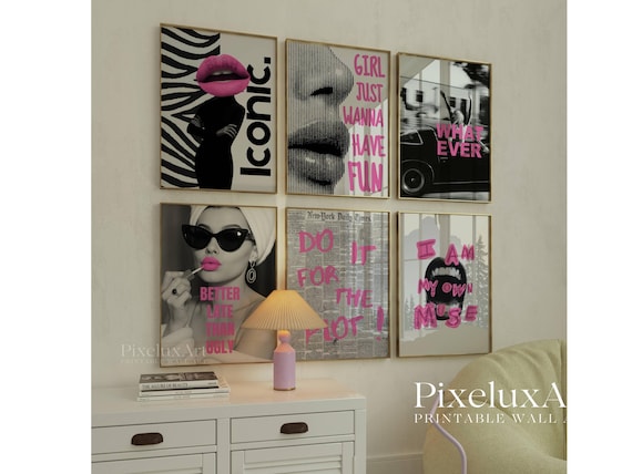 Pink Preppy Y2K Wall Art Set: Girly Dorm Decor (Digital Download)