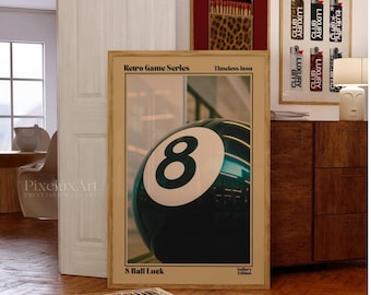Retro Lucky 8 Ball Print, Pool Ball, Collage Wall Art, Game Room Print, Trendy Retro Bar Cart Print, Retro 70s Poster, Trendy Wall Art,, image 1