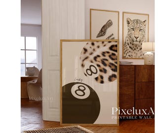 Leopard Wall Art Set, Cheetah Fashion Poster Set of 3, Animal Print Heels & 8 Ball Decor, Modern Glam Printable Gallery Wall, image 5