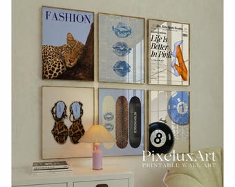 70+ Blue Y2K Gallery Leopard Wall Art Set | Cheetah Print Wall Set, Girly Aesthetic Dorm Room Decor, Trendy Aesthetic Poster Bundle, image 4