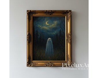 Halloween Wall Art Set of 6 – Spooky Ghosts, Black Cat, Witch, Pumpkin, Haunted House, Full Moon, Vintage Halloween Decor Prints, image 5