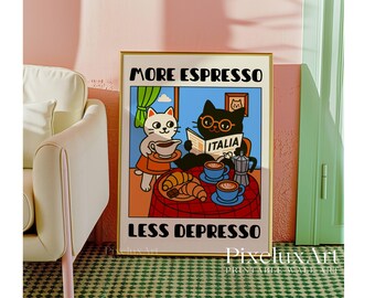 More Espresso Less Depresso Cat Poster, Cafe Cat Print, Coffee Lover Art, Black Cat Kitchen Decor, Funny Coffee Cat Wall Art, Funny Cat Art, image 9