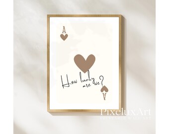How Lucky Are We Print, Beige Ace Card Wall Poster, Ace of Hearts Aesthetic Art, Vibrant Romantic Print, Trendy Apartment Decor & Wall Art, image 9