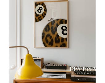 Vintage Leopard 8 Ball Print, Aesthetic Funky Wall Art, Neutral Retro Decor, Retro Collage Apartment Decor, Y2K Apartment Decor, Leopard Art, image 6