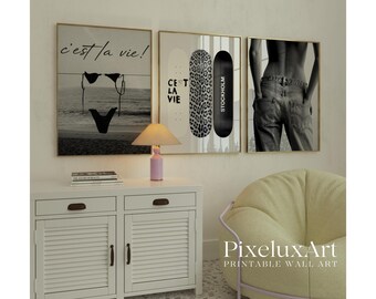 Stockholm Style Wall Art Set, Black and White Fashion Poster Trio, C’est La Vie Print Bundle, Modern Scandinavian Decor, image 3