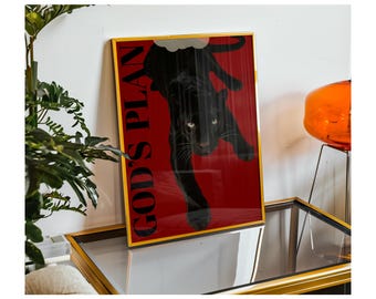 God’s Plan Panther Poster | Black Cat Wall Art, Collage Apartment Print, Y2k Fashion Print, Bold Red Minimalist Printable, Masculine Decor, image 4