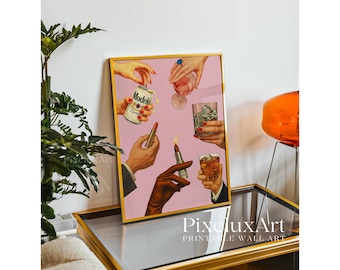 Retro Lipstick Poster, Vintage Girly Bar Cart Art, Trendy Wall Art, Aesthetic Dorm Room Decor, Pink Glam Poster, Trendy Cheers Retro Print, image 8