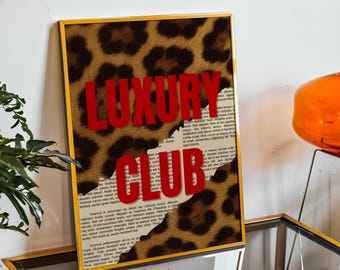 Luxury Club Leopard Print, Red Girly Wall Art, Preppy Dorm Decor, Trendy Aesthetic Print, Retro Collage Y2K Apartment Decor, Funky Wall Art, image 9