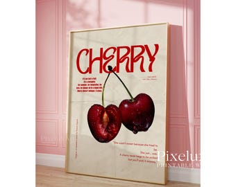 Cherry Poster Print | Girly Aesthetic Wall Art for Trendy Rooms, Cherries Art, Dorm Decor, Cute Apartment Style & Cherry Lovers, image 4