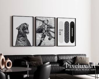 Stockholm Style Black & White Leopard Wall Art Set, Y2K Fashion Poster, Aesthetic Leopard Print Gallery Wall,Chic Aesthetic Apartment Poster, image 3