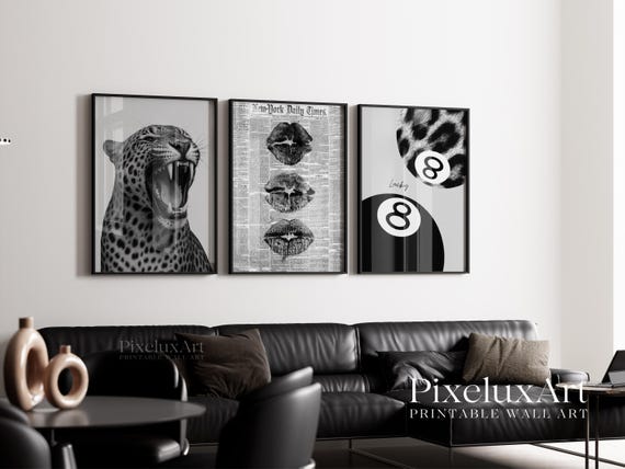 Black and White Leopard Wall Art Set