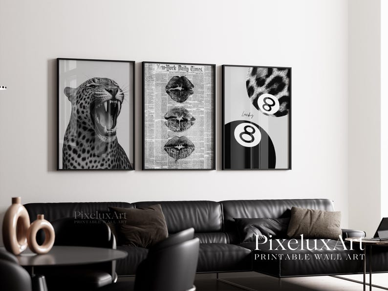 Black and White Leopard Wall Art Set