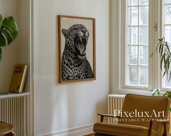 Black & White Cheetah Poster – Leopard Roar Art, Museum Quality Leopard Photo Print, Vintage Aesthetic Wall Art, Maximalist Photo Art Print, image 4