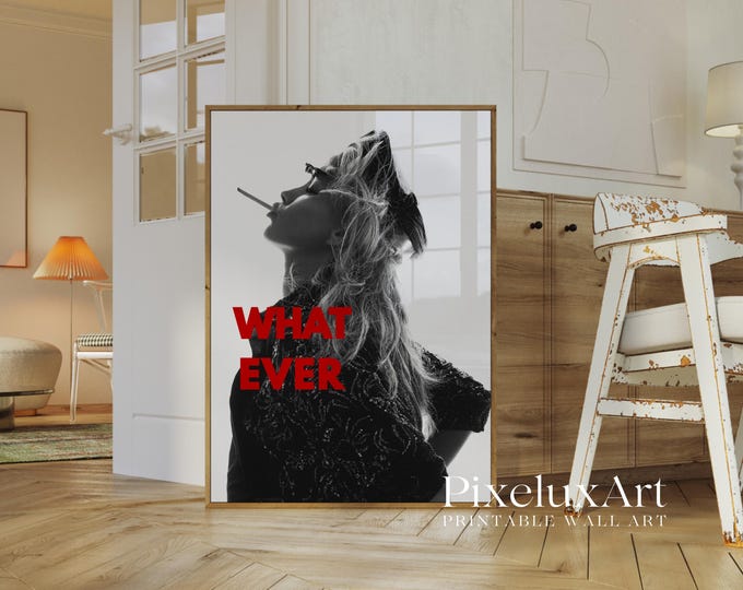 Y2K Fashion Feminist Art Print: Red Lips, Black & White…