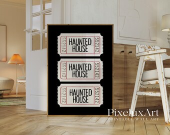 Haunted House Ticket Wall Art – Vintage Spooky Halloween Printable, Retro Haunted Ticket Poster for Rustic Fall Decor, image 3