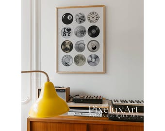 Retro Collage Wall Art, Trendy Wall Art, Y2K Aesthetic Poster, Funky Print with Disco Ball, 8 Ball, Dice, Vinyl, Moon, Vintage Aesthetic Art, image 5