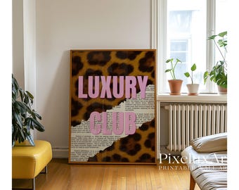 Luxury Club Leopard Print, Pink Girly Wall Art, Preppy Dorm Decor, Trendy Aesthetic Print, Retro Collage Y2K Apartment Decor, Funky Wall Art, image 8