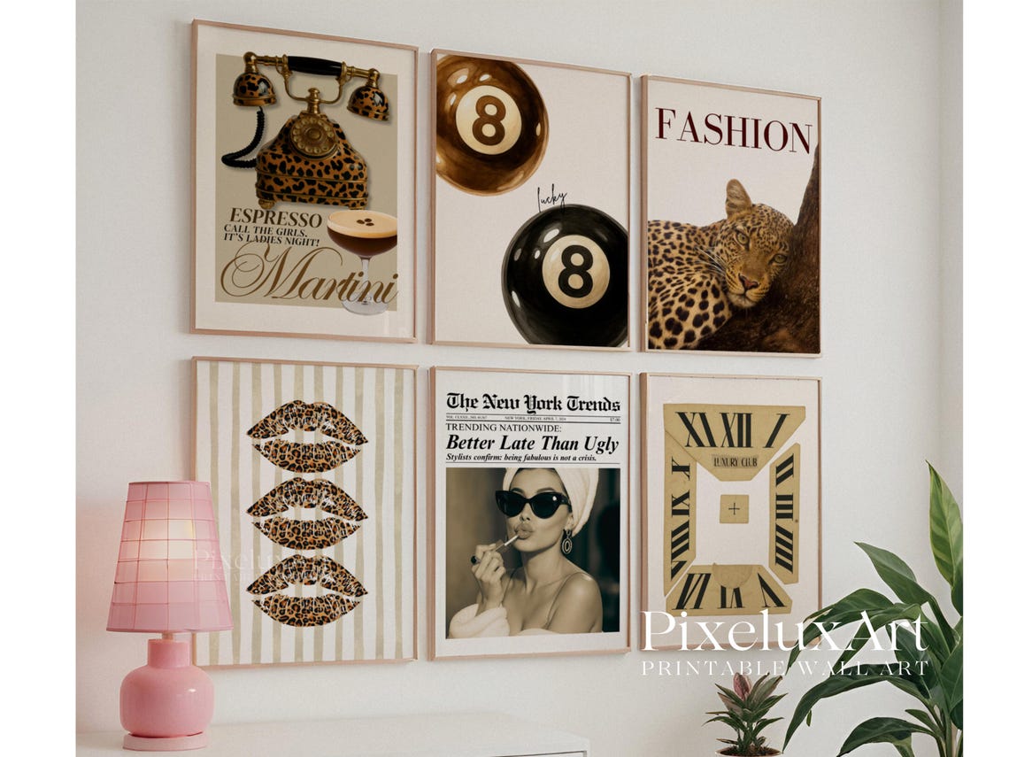 Retro Leopard Wall Art Set – 6 Trendy Posters, Y2K Fashion Poster ...