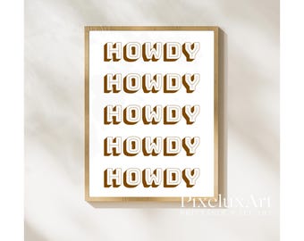 Retro Howdy Print Beige, Western Typography Wall Art, Neutral Aesthetic Poster, Southern Decor, Minimalist Western Print, Rustic Wall Art, image 9