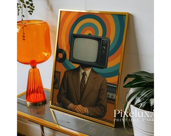 Retro TV Head Wall Art, Vintage Television Poster, Surreal Pop Art Print, 70s Nostalgia Decor, Funky Wall Art for Home or Office, Retro Art, image 8