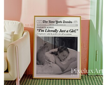 Trendy Newspaper Print, Girly Retro Wall Art, Just a Girl Quote Poster, Dorm Room & Bathroom Decor, Retro Newspaper Poster,  Trendy Wall Art, image 6