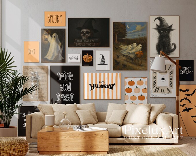 Halloween Wall Art Bundle Set of 18 – Spooky Ghosts…