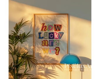 How Lucky Are We Print, Cutouts Letter Typography, Newspaper Background Wall Art, Vintage Aesthetic Poster, Trendy Home Print, Retro Art, image 4