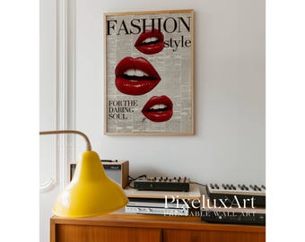 Fashion Newspaper Print, Red Lips Wall Art, Daring Soul Poster, Trendy Retro Wall Art, Girly Dorm Room & Vanity Decor, Printable Art, image 9