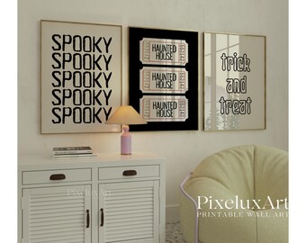 Halloween Wall Art Set of 6 – Spooky Boo, Haunted House Tickets, Dancing Skeleton, Trick or Treat, Vintage Printable Decor, image 5