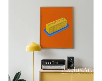Orange Butter Art Print, Retro Kitchen Wall Decor, Funny Breakfast Poster, Cute Food Illustration, Printable Art for Brunch Lovers, Butter, image 8