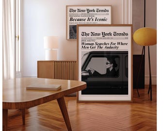 Trendy Newspaper Print, Woman Searches Men Audacity Retro Girly Wall Art, Dorm Room Poster, Magazine Newspaper Art Print for Girl Apartments, image 5