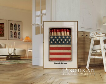 American Flag Matchbox Poster, Vintage American Wall Art, Patriotic Rustic Printable, Retro USA Decor, 4 of July Print, Memorial Day Decor, image 3