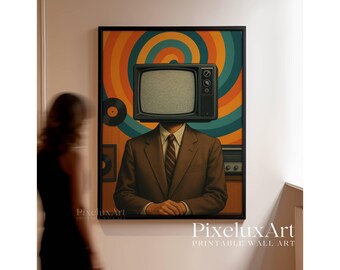 Retro TV Head Wall Art, Vintage Television Poster, Surreal Pop Art Print, 70s Nostalgia Decor, Funky Wall Art for Home or Office, Retro Art, image 9