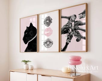 Stockholm Collage Pink, Fashion Girly Wall Art, Pink and Black Gallery Wall Set of 6, Preppy Room Decor, Coquette Poster Bundle, Y2K, image 6