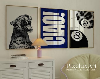 Retro Black and Navy Blue Gallery Wall Art, Set of 6 Aesthetic Chic Apartment Decor, Trendy Fashion Collage Print, Stylish Y2K Wall Art, image 3