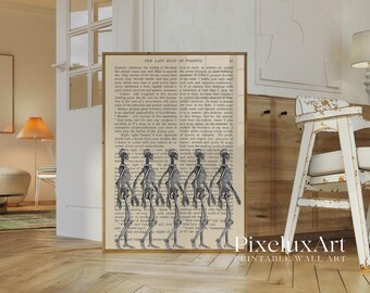 Skeleton Wall Art – Vintage Spooky Halloween Printable on Antique Book Page, Gothic Dark Academia Skeleton Print Decor, image 3